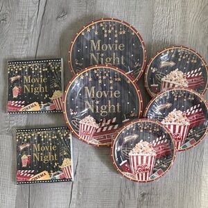 Movie Night Disposable Party 100+Plates & 2 Napkins Sets  - Black & Red